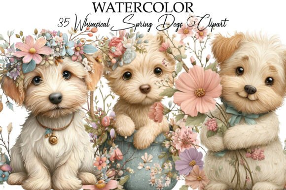 Download Whimsical Spring Dogs Clipart - Dogs Collection