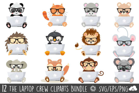 Download Animals Working on Laptop Clipart Bundle - Animals working Collection