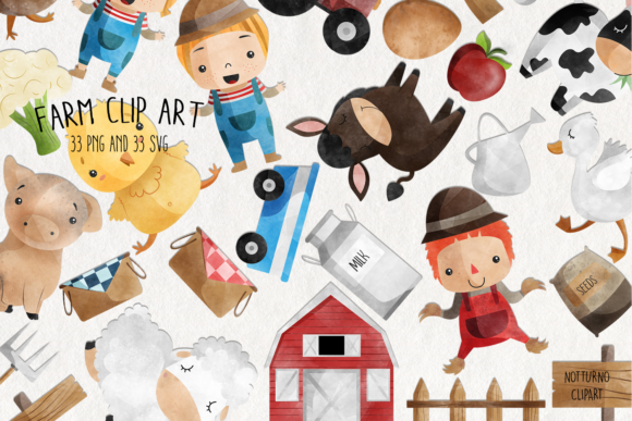 Download Watercolor Farm Clipart  | Set of 33 | - Premium Bundle